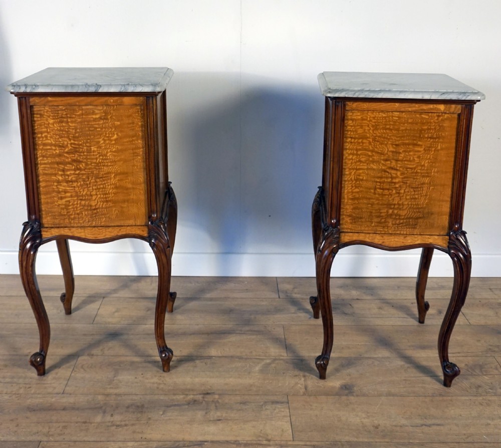 A good pair of French burr Sycamore marble top bedside cabinets  View VII