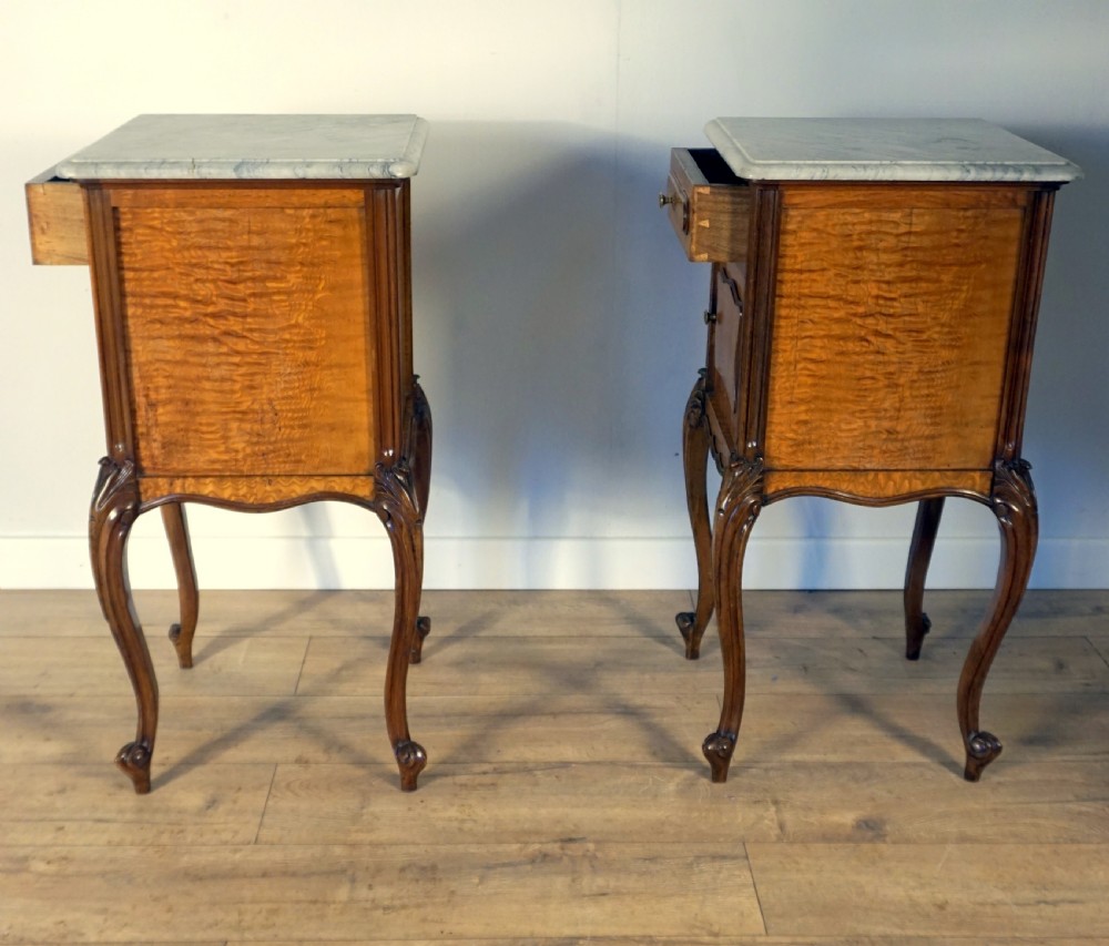 A good pair of French burr Sycamore marble top bedside cabinets  View VIII