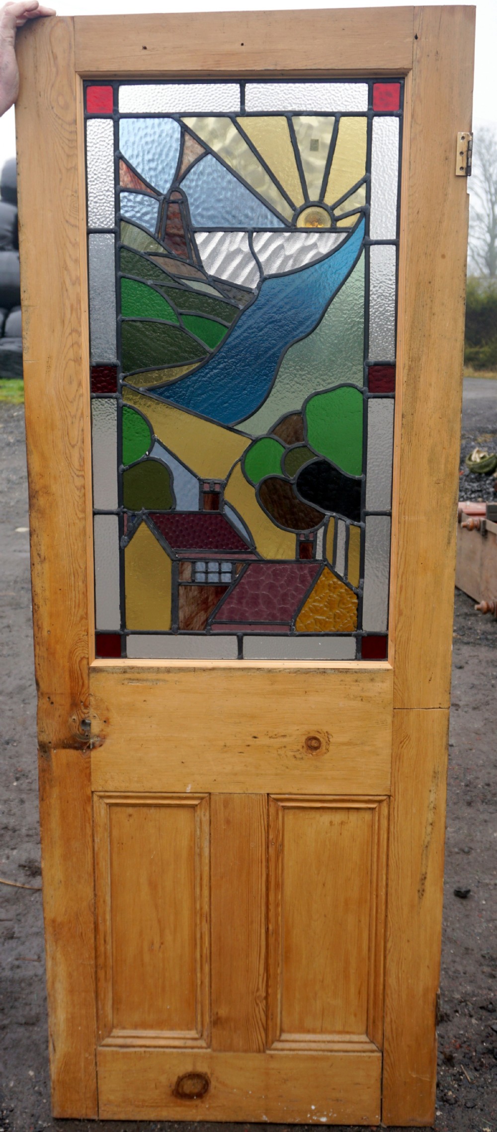 A fabulous pine internal door with stained glass panel