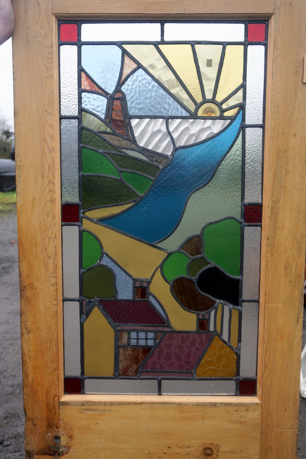 A fabulous pine internal door with stained glass panel View II