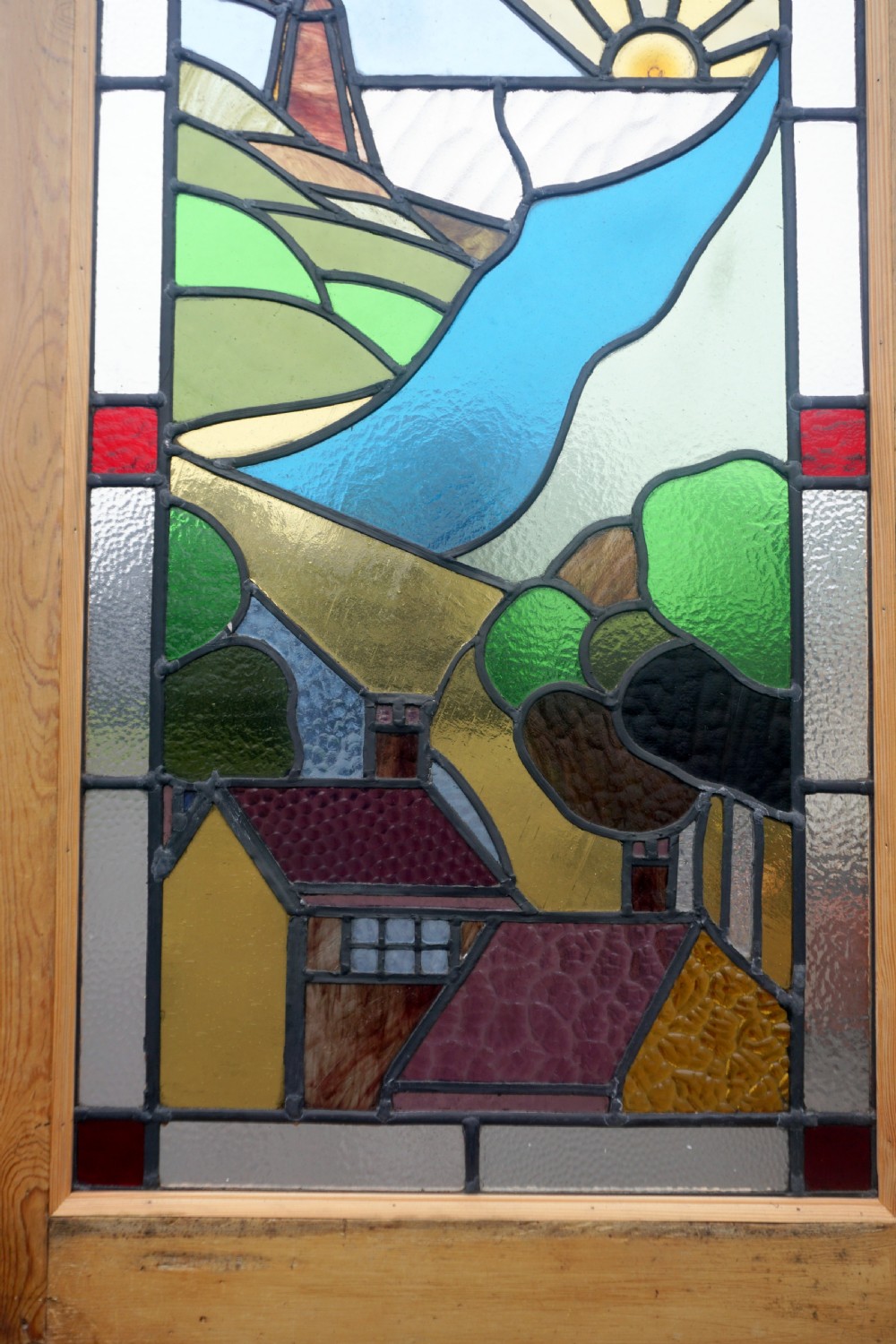 A fabulous pine internal door with stained glass panel View III