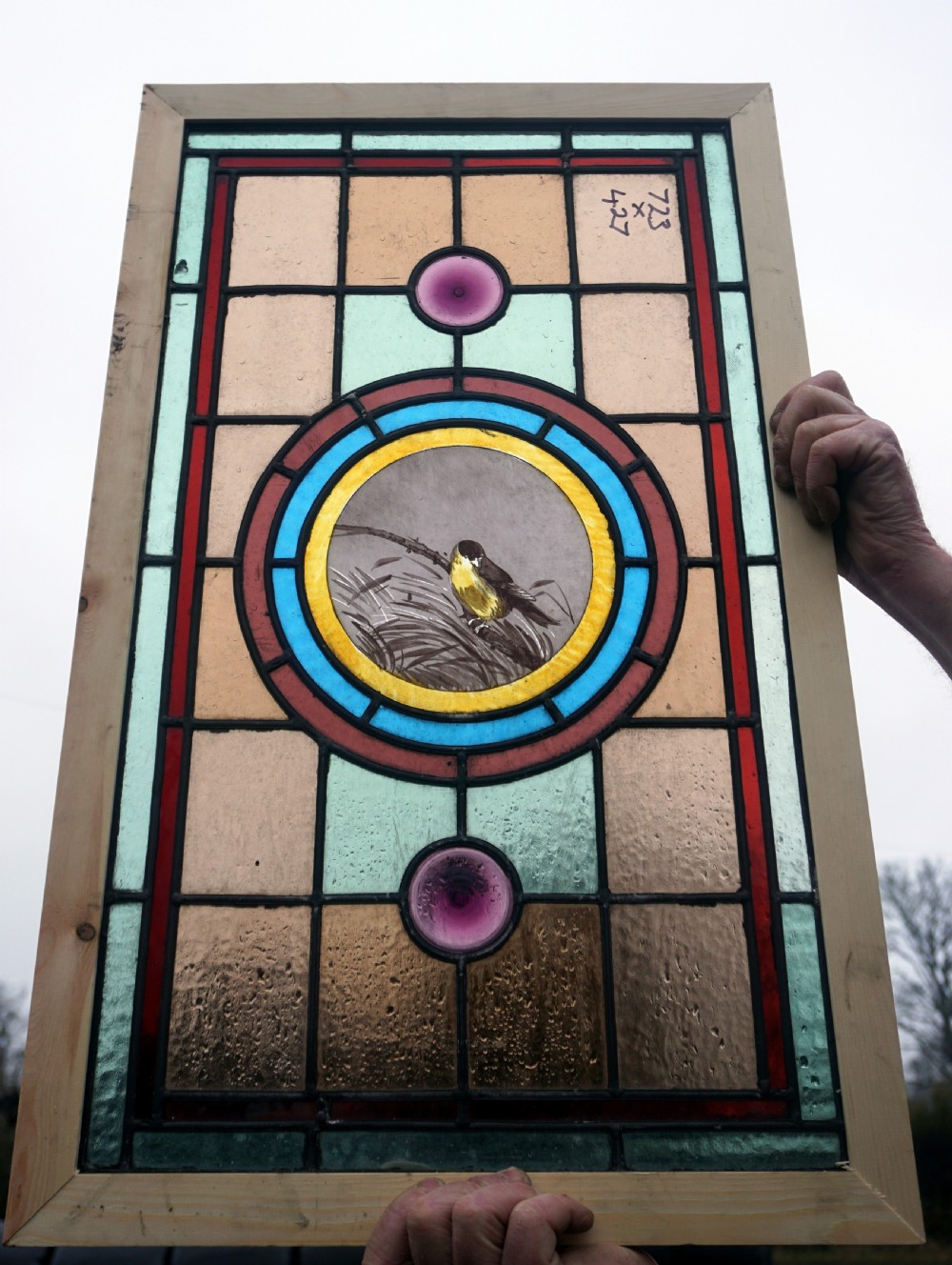 A good stained glass Window With Painted Bird To The Centre View II