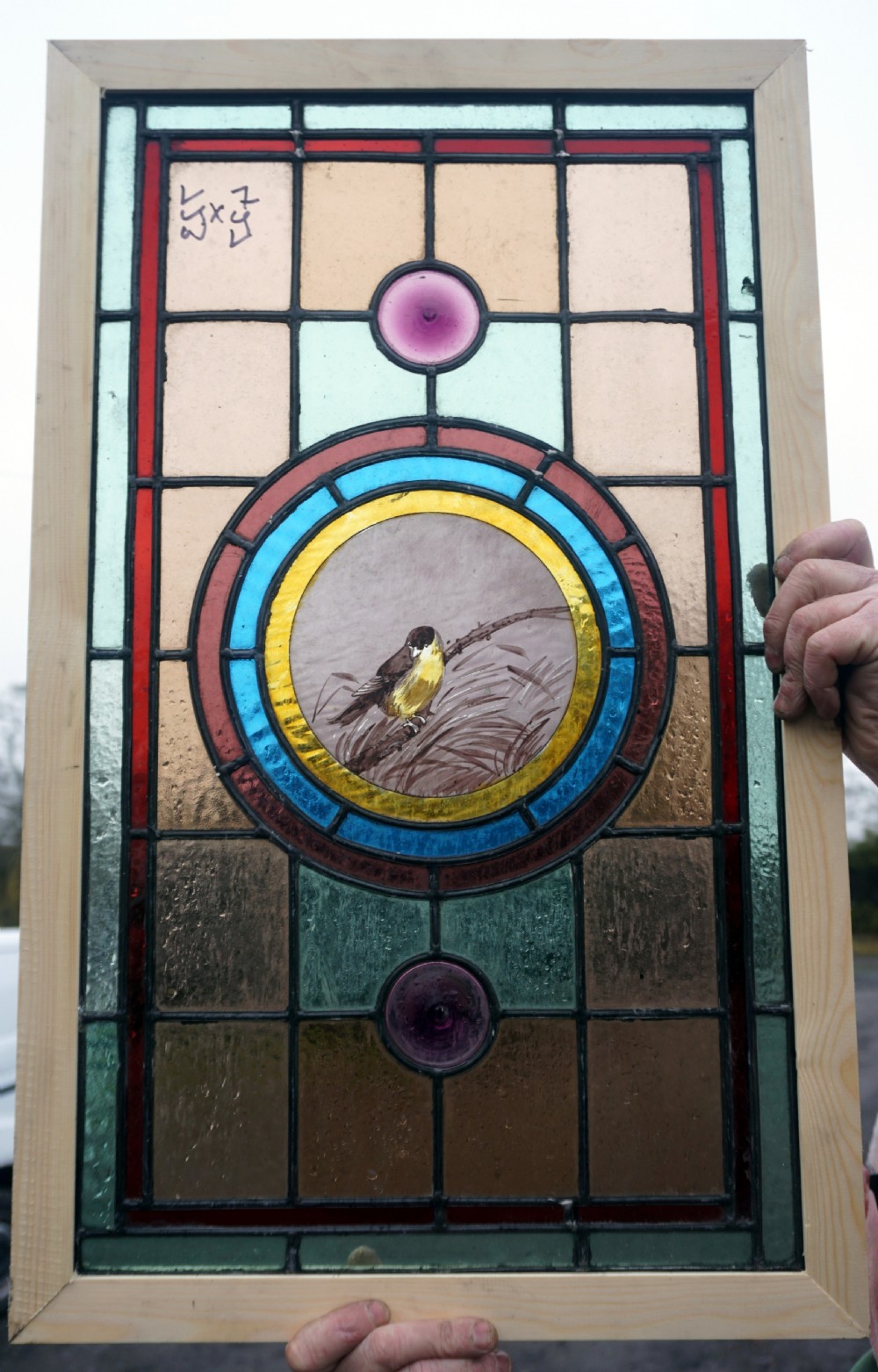 A good stained glass Window With Painted Bird To The Centre View IV