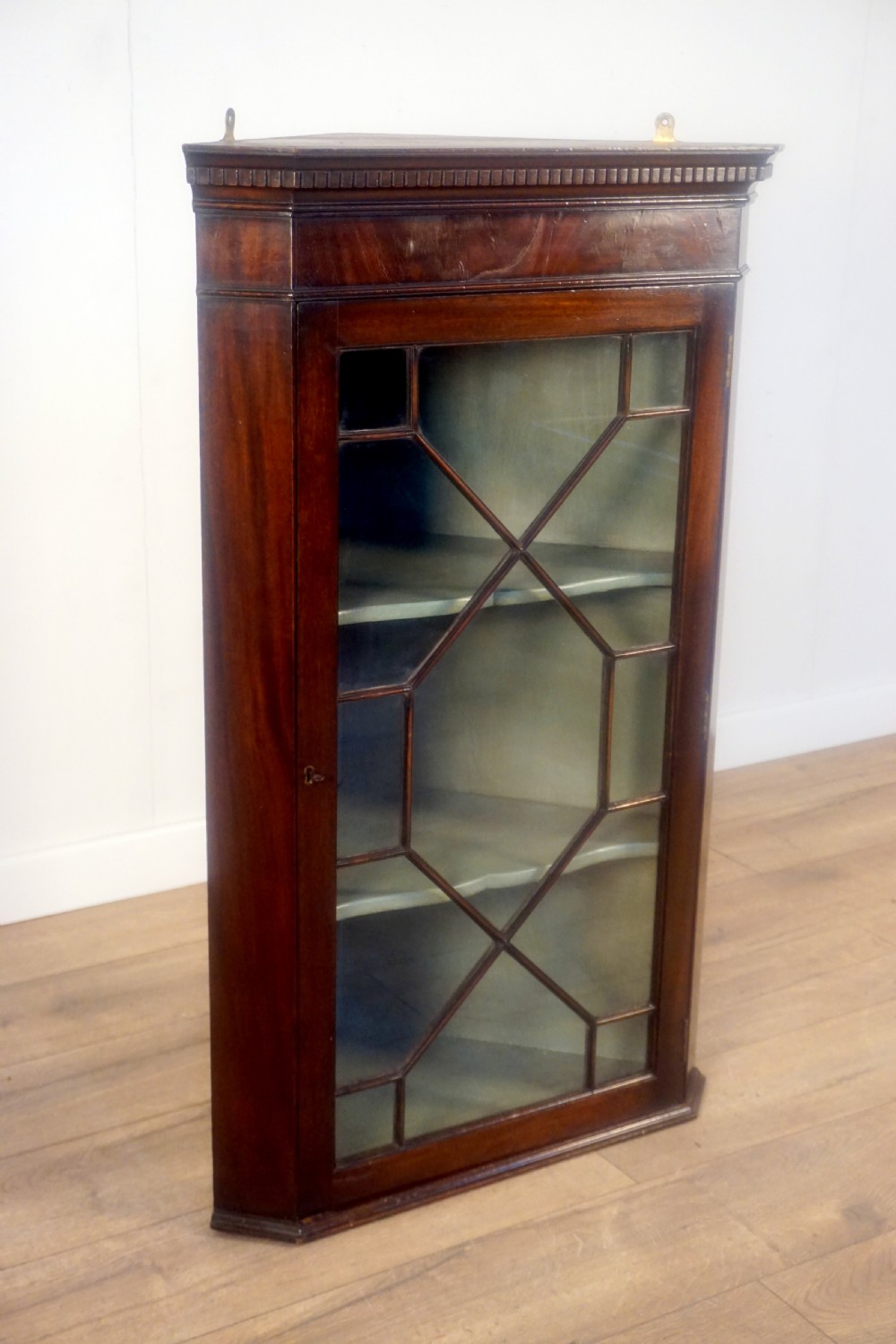 A good clean Mahogany George 111 Astragal glazed wall hanging corner cupboard  View II