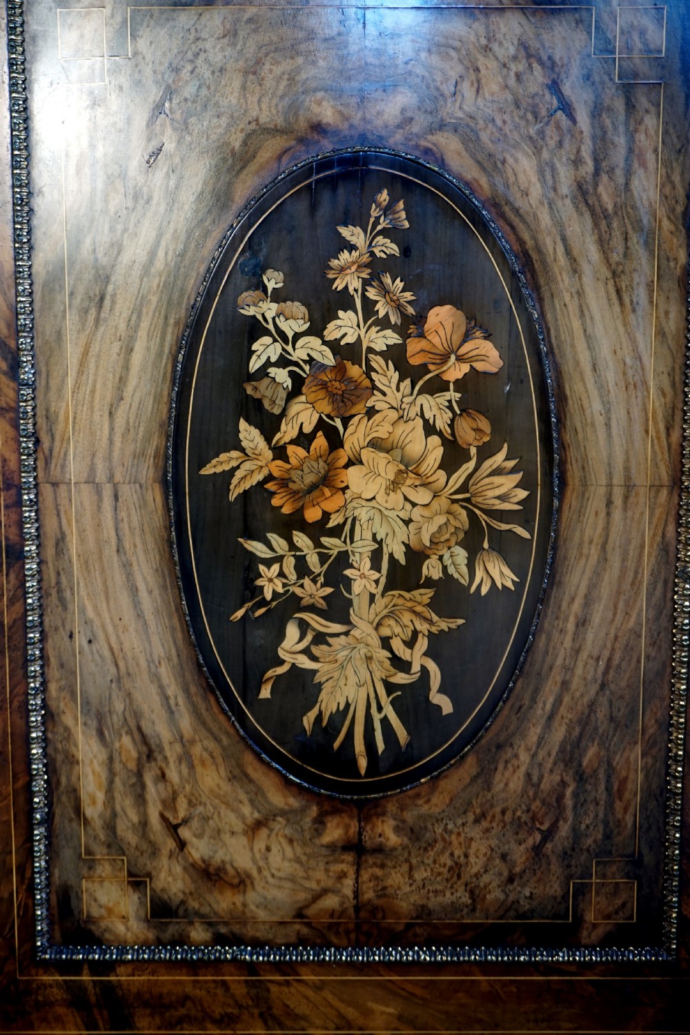 An outstanding matching pair of Victorian burr walnut ormolu and marquetry credenzas View VII