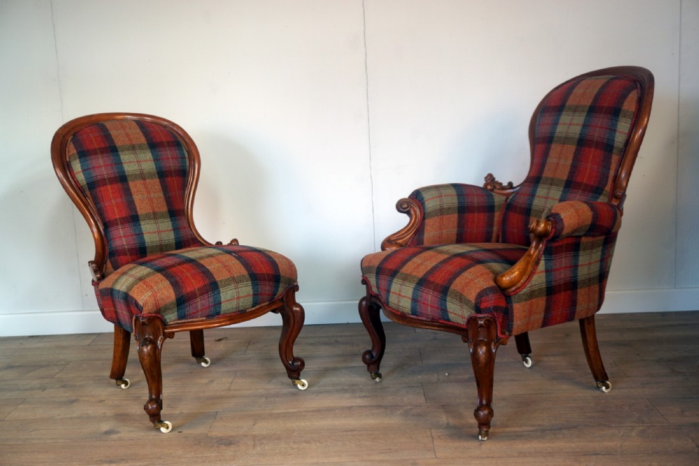 A good original ladies and Gents pair of Victorian chairs