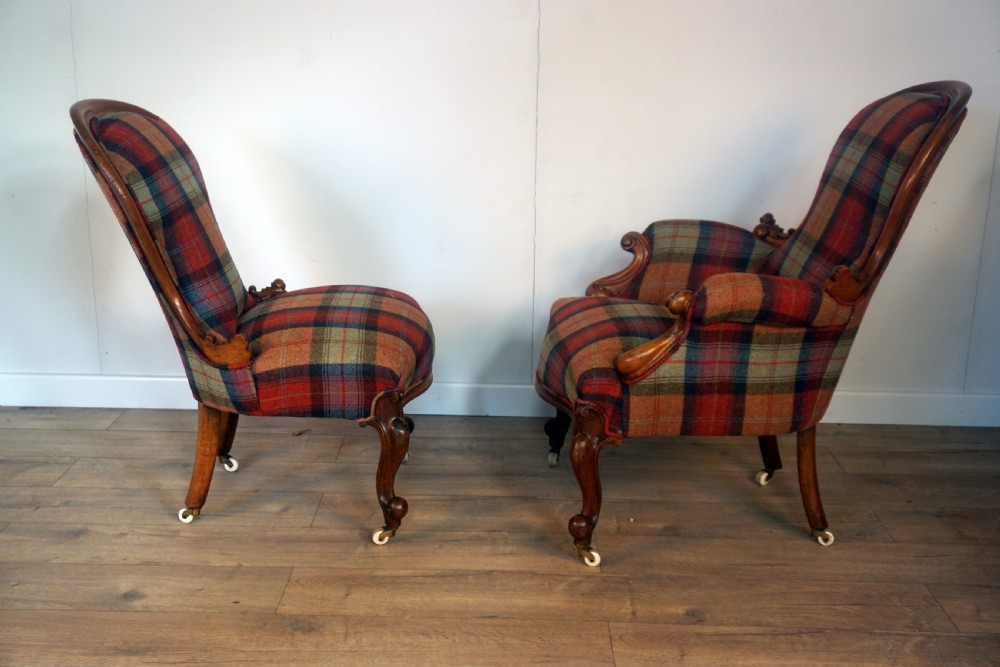 A good original ladies and Gents pair of Victorian chairs View VII