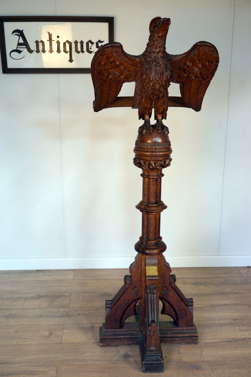 A Victorian solid oak carved eagle lecturn  View II