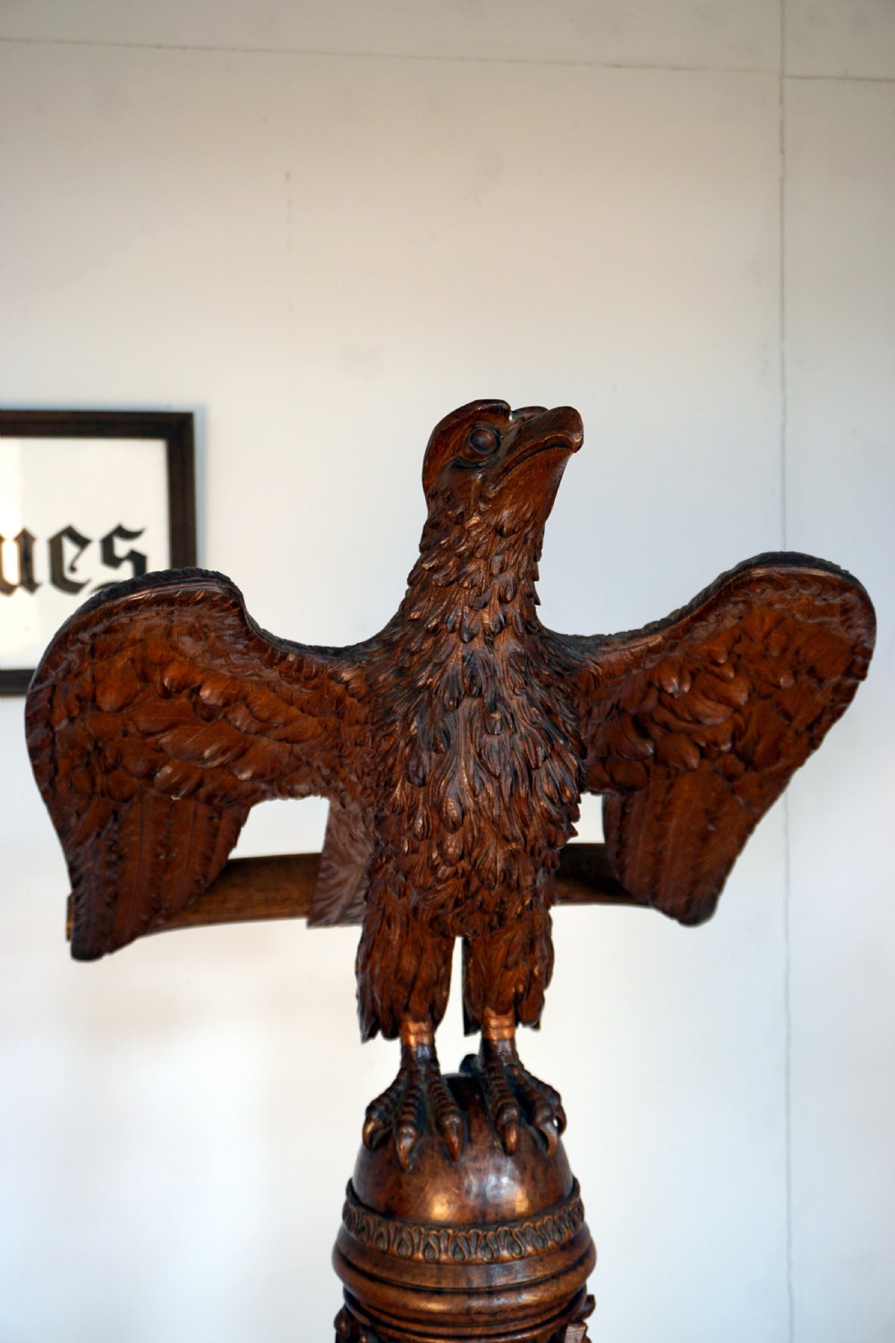 A Victorian solid oak carved eagle lecturn  View III