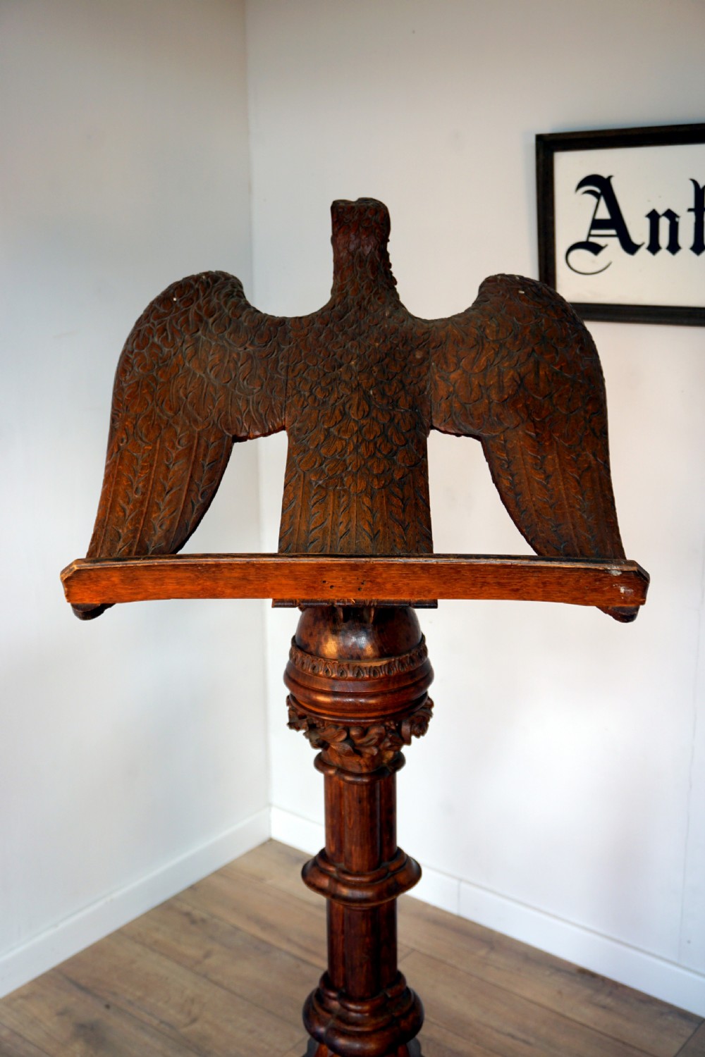 A Victorian solid oak carved eagle lecturn  View VIII