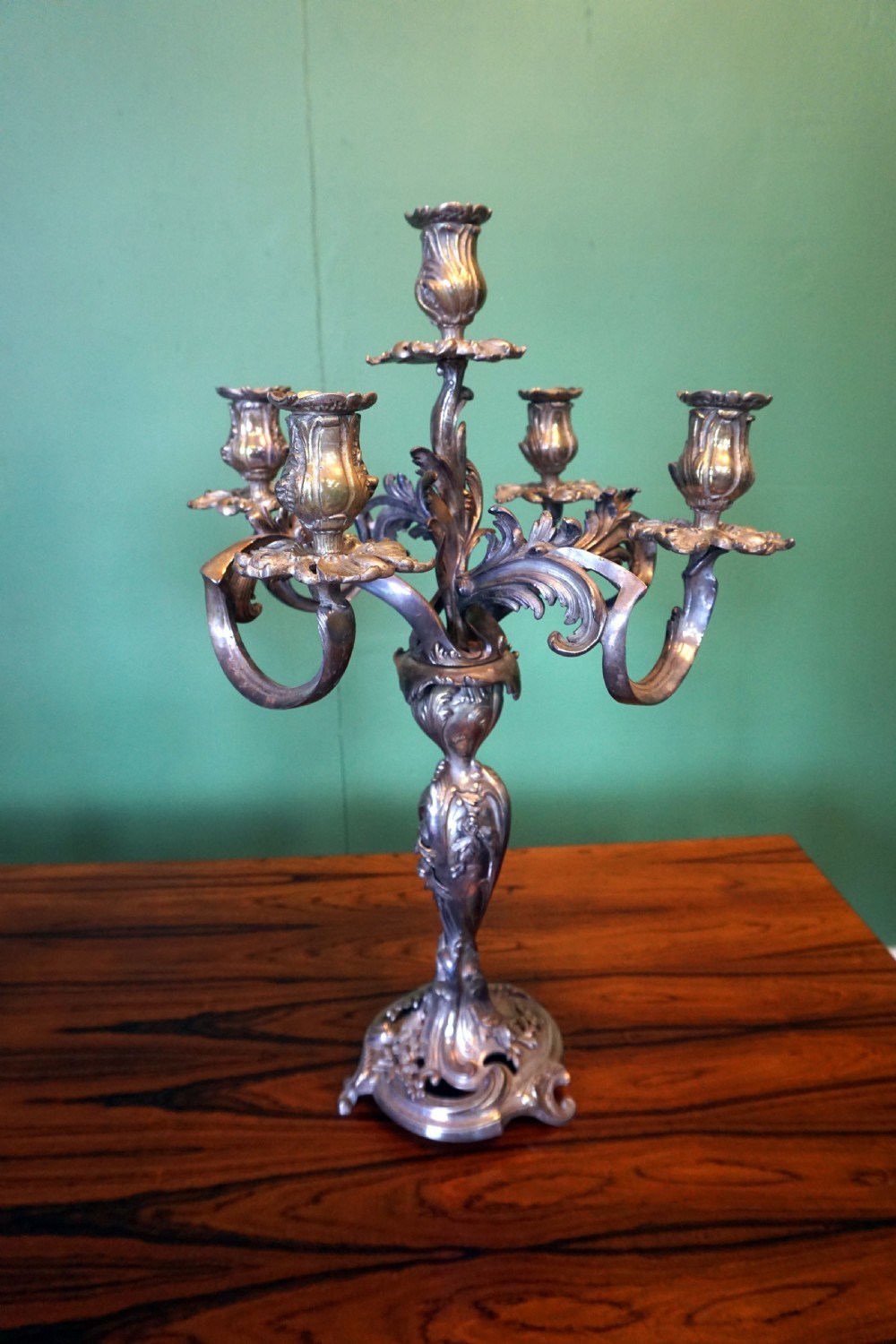 A super quality pair of Late Victorian French silver plated candleabra  View III