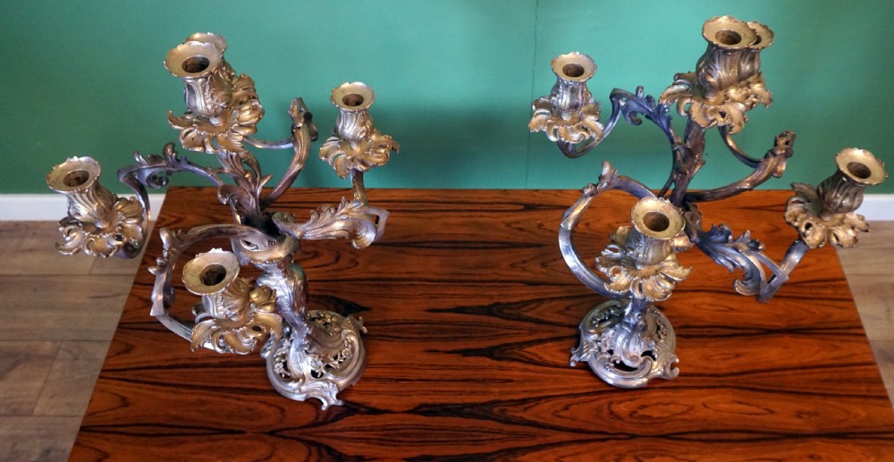 A super quality pair of Late Victorian French silver plated candleabra  View IV