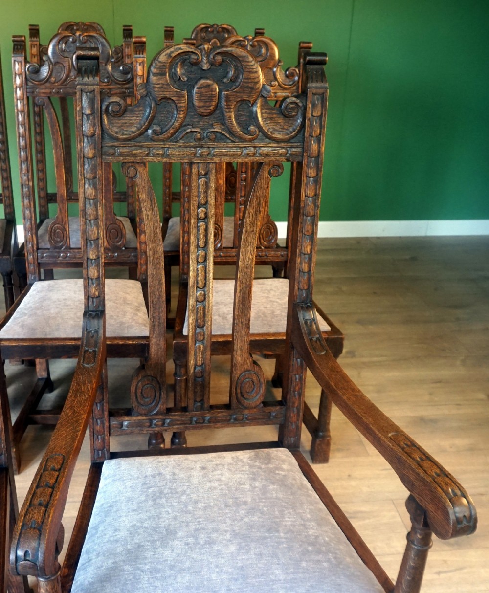 A good substantial set of 8 solid oak carved chairs View IV