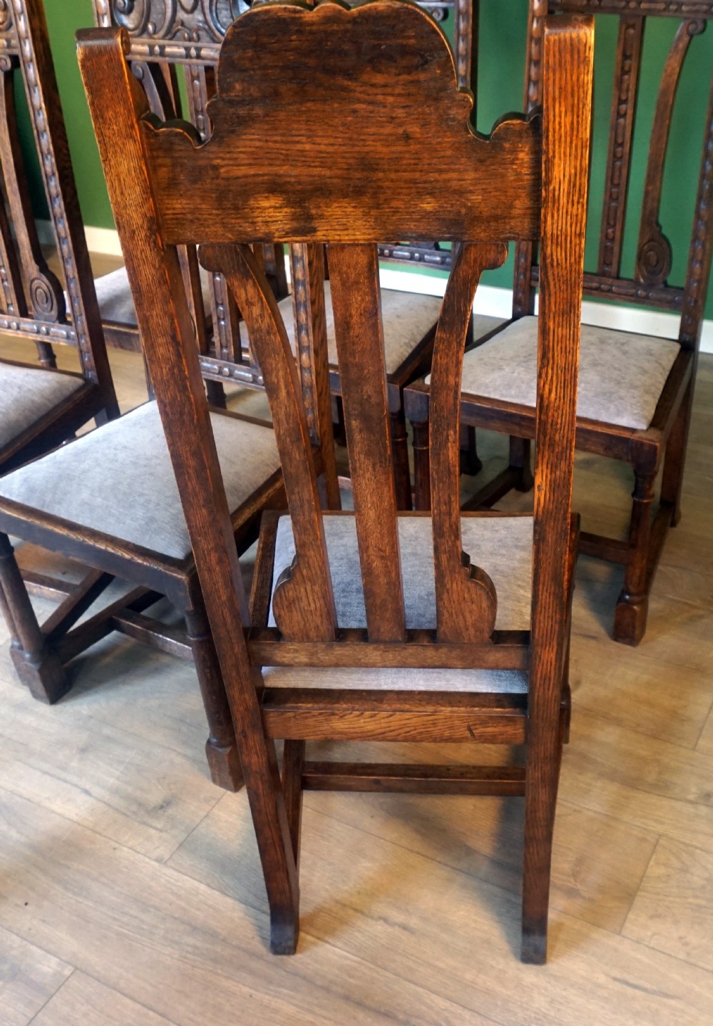 A good substantial set of 8 solid oak carved chairs View VI