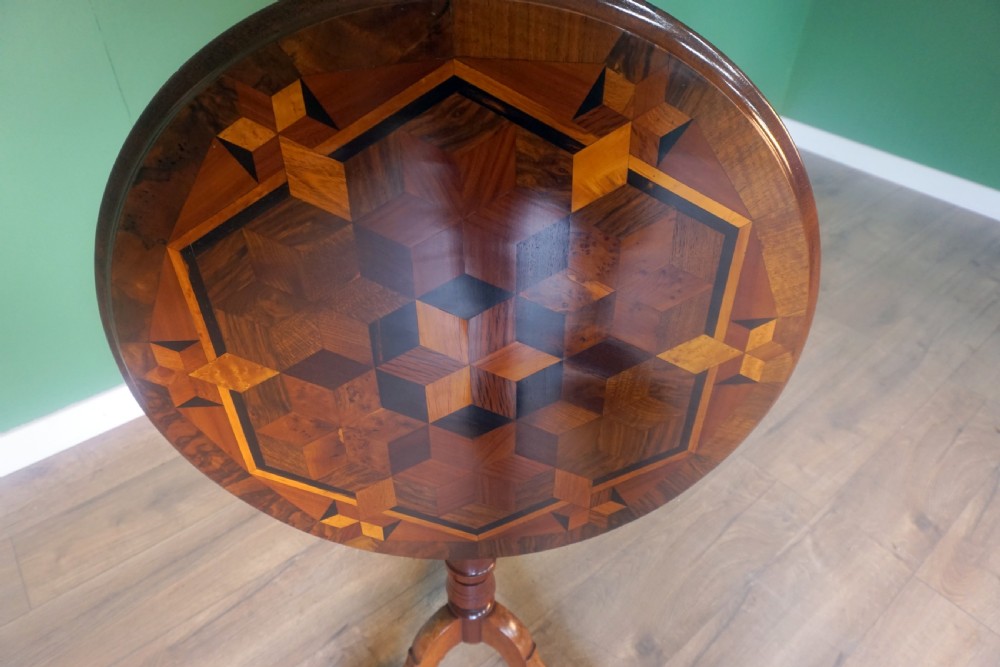 An absolutely stunning tripod tilt top specimen wood inlaid table View V