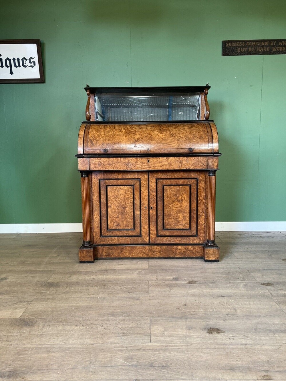 Regency pollard oak cylinder desk.