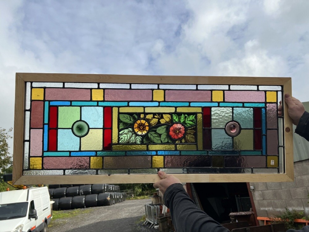 Antique Leaded and painted glass window