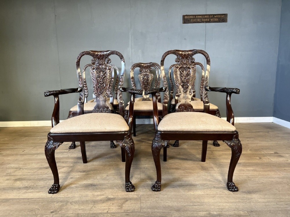 Set of 8 (6+2) Chippendale revival mahogany dining chairs