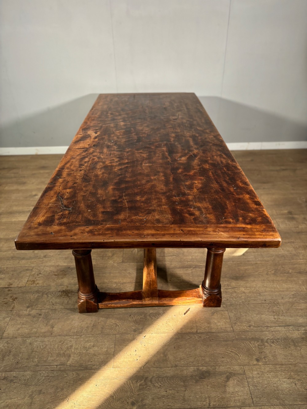 17th century style country oak and elm top refectory table View II