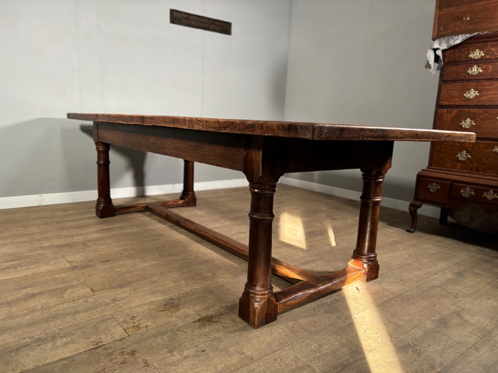 17th century style country oak and elm top refectory table View IV