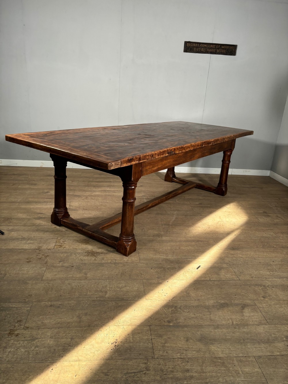 17th century style country oak and elm top refectory table View V
