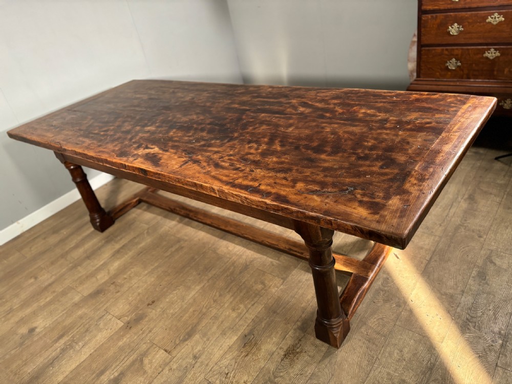 17th century style country oak and elm top refectory table View VI