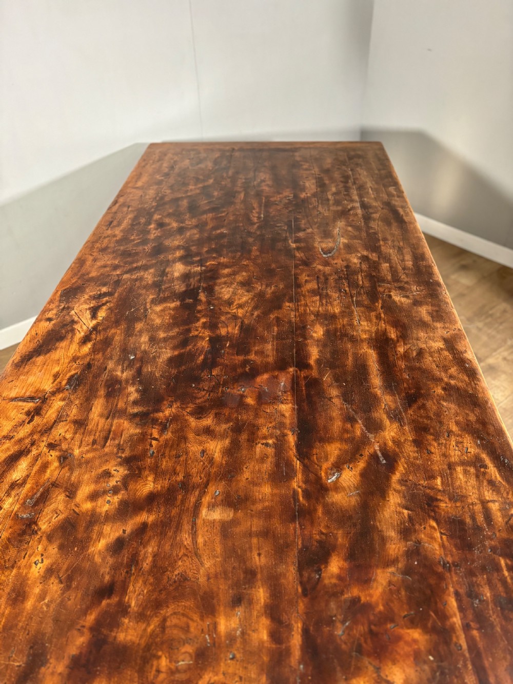 17th century style country oak and elm top refectory table View VIII