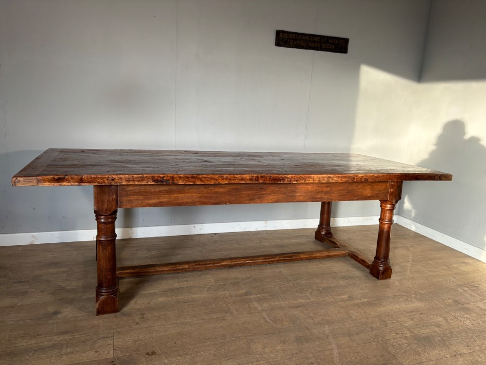 17th century style country oak and elm top refectory table View XI
