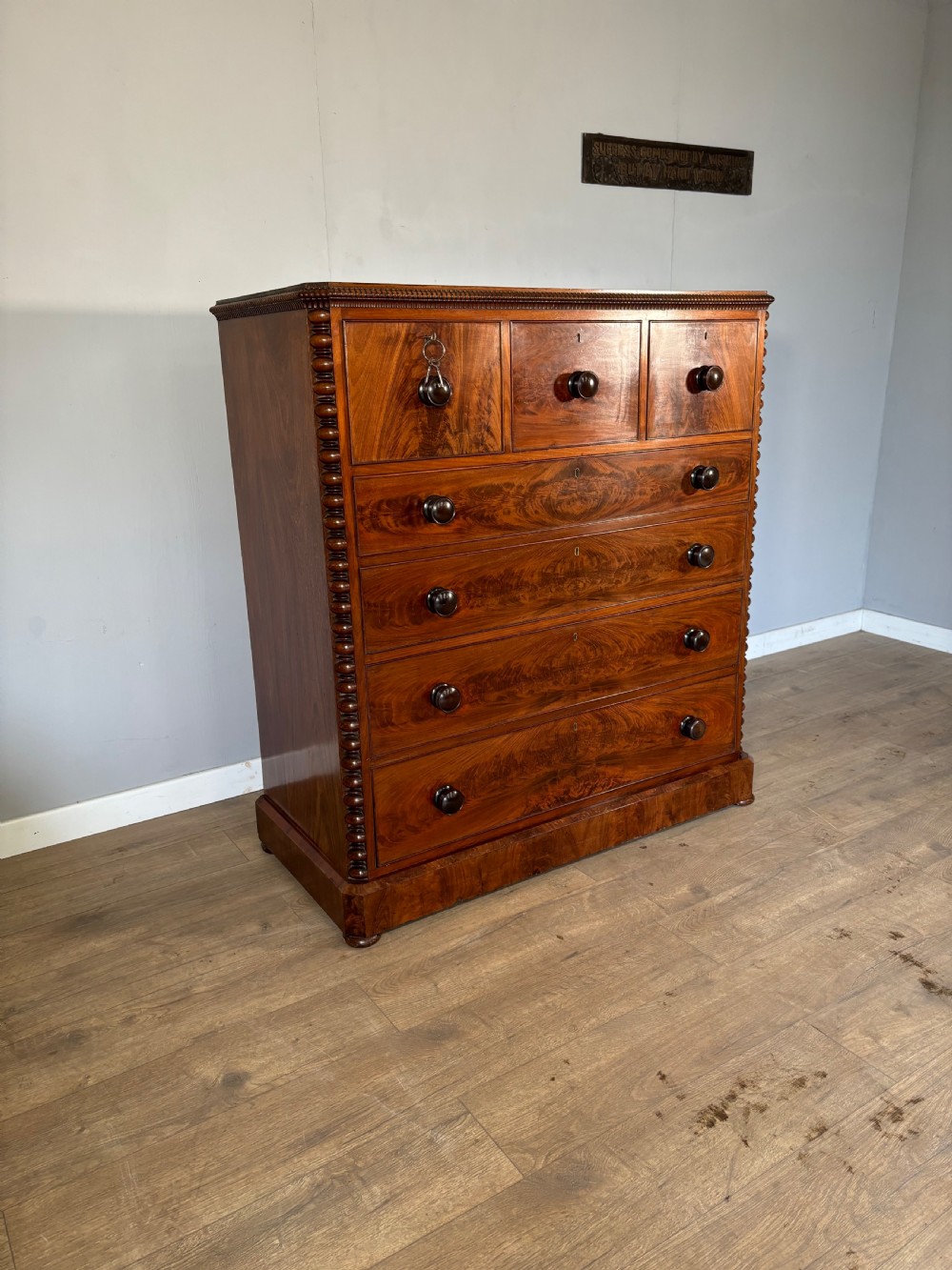 An exceptional quality Antique flame mahogany veneered Scotch chest View II