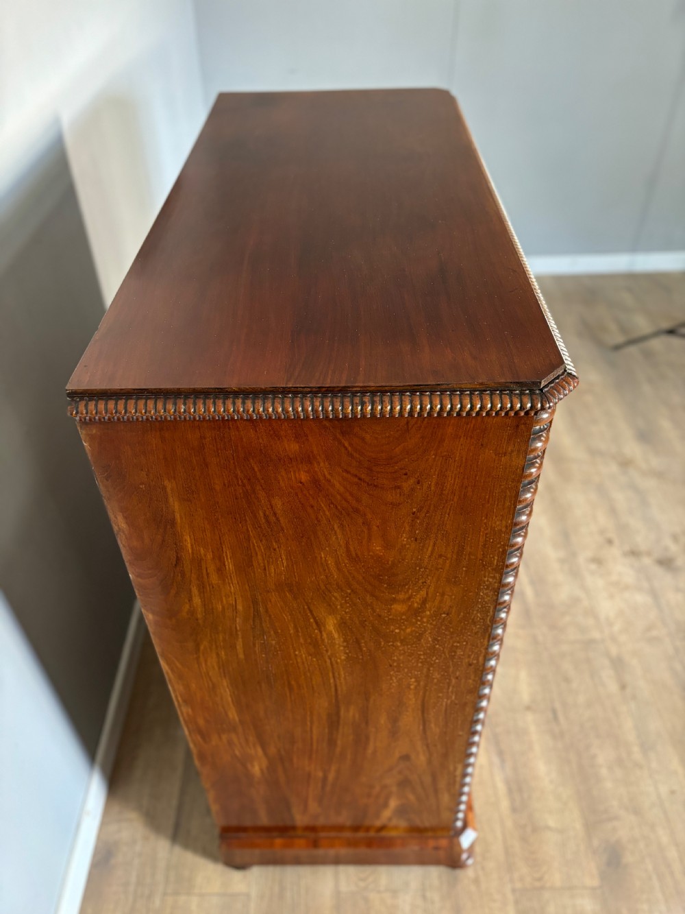 An exceptional quality Antique flame mahogany veneered Scotch chest View III