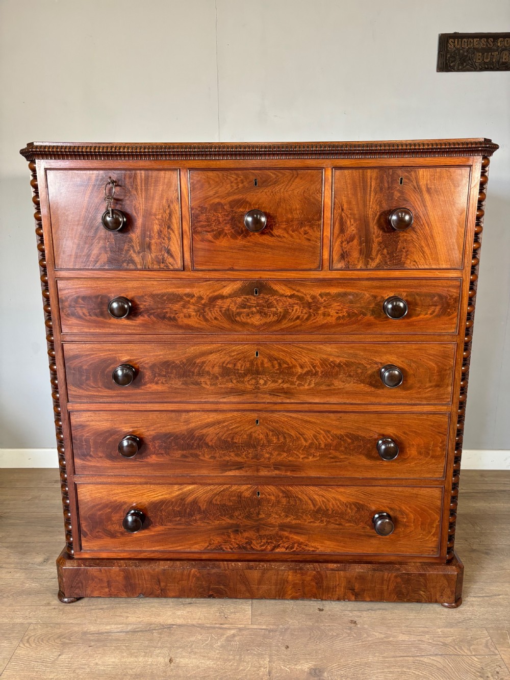 An exceptional quality Antique flame mahogany veneered Scotch chest View IV