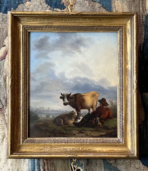 FLEMISH SCHOOL OIL ON PANEL STUDY OF A SHEPHERD AT REST ATTRIBUTED TO EUGENE JOSEPH VERBOECKHOVEN - ADDITIONAL PHOTO 6
