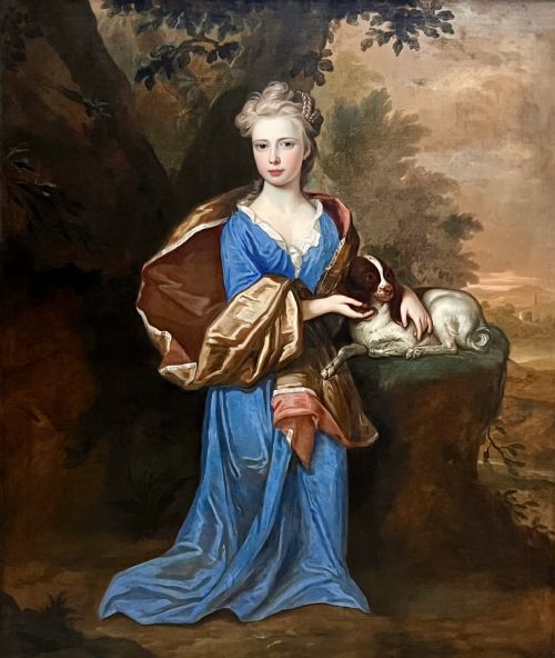 portrait of a young girl with her spaniel attributed to robert byng 16661720 - CATEGORY: ANTIQUE ART - DATED 18TH CENTURY