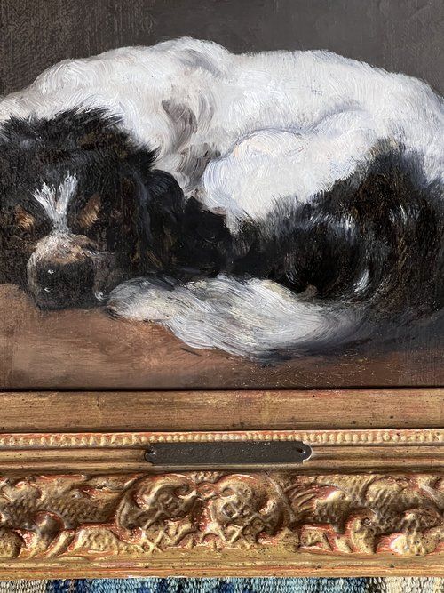 fig 2. A SLEEPING SPANIEL - OIL ON CAVAS STUDY OF A DOG ATTRIBUTED TO SIR EDWIN HENRY LANDSEER (1802-1873)