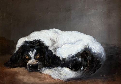 fig 3. A SLEEPING SPANIEL - OIL ON CAVAS STUDY OF A DOG ATTRIBUTED TO SIR EDWIN HENRY LANDSEER (1802-1873)