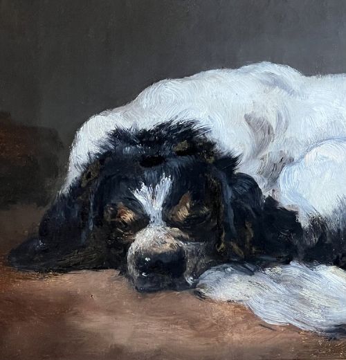 fig 4. A SLEEPING SPANIEL - OIL ON CAVAS STUDY OF A DOG ATTRIBUTED TO SIR EDWIN HENRY LANDSEER (1802-1873)