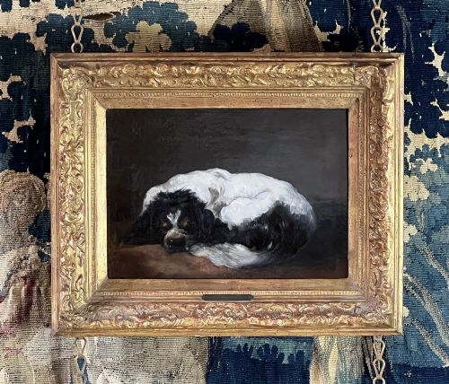 fig 5. A SLEEPING SPANIEL - OIL ON CAVAS STUDY OF A DOG ATTRIBUTED TO SIR EDWIN HENRY LANDSEER (1802-1873)