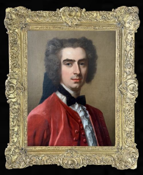 JEANBAPTISTE VAN LOO 16841745 EARLY 18TH CENTURY PORTRAIT OF A GENTLEMAN IN A SCARLET JACKET