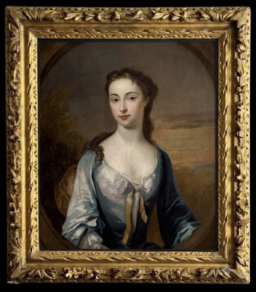 CHARLES JERVAS 1675 1739 PORTRAIT OF A BEAUTY IN A BLUE DRESS