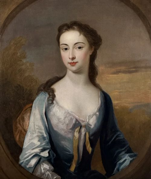 CHARLES JERVAS (1675 - 1739)  - PORTRAIT OF A BEAUTY IN A BLUE DRESS.