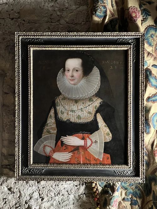 17th Century English School - Portrait of a Noblewoman in Elaborate Costume  Dated 1624