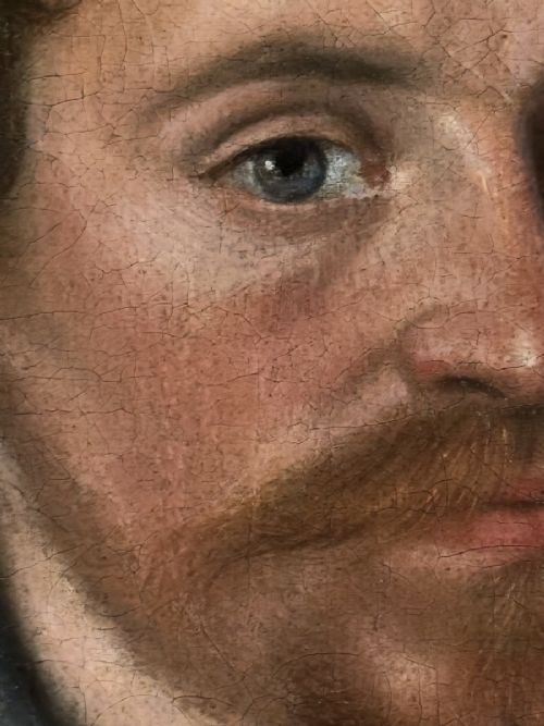 fig 3. An early 17th-century oil portrait on canvas depicting a bearded gentleman wearing a white pleated ruff and a dark patterned doublet.