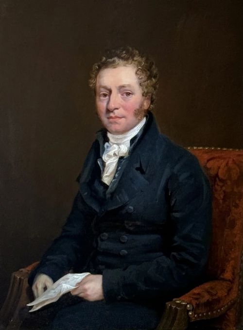 fig 2. A set of three 19th-century Regency oil portraits painted on wood panels, housed in elaborate, heavily carved giltwood frames.