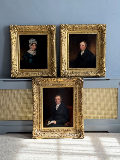 Mary Coleman, Henry Sayer and Arthur Coleman Set of Three Regency Oil Portraits on Panel by Joseph Clover Ra (1779-1853)
