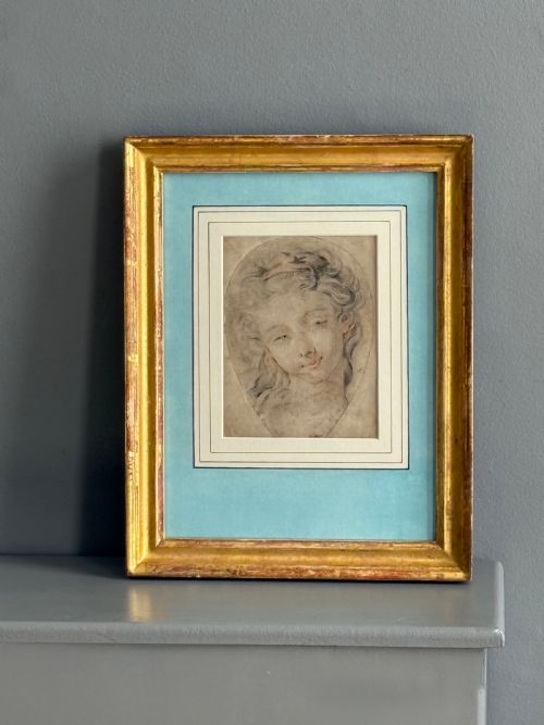 The Head of a Beauty  - 18th Century French School Drawing Circle of Francois Boucher (1703-1770)