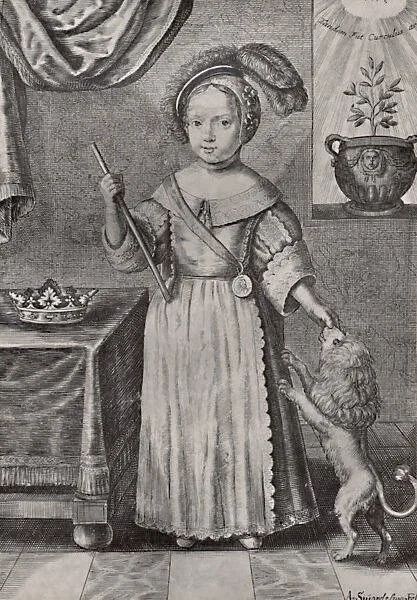 fig 7. A 17th-century oil portrait depicting a young boy standing beside a dog, framed in an ornate giltwood border.