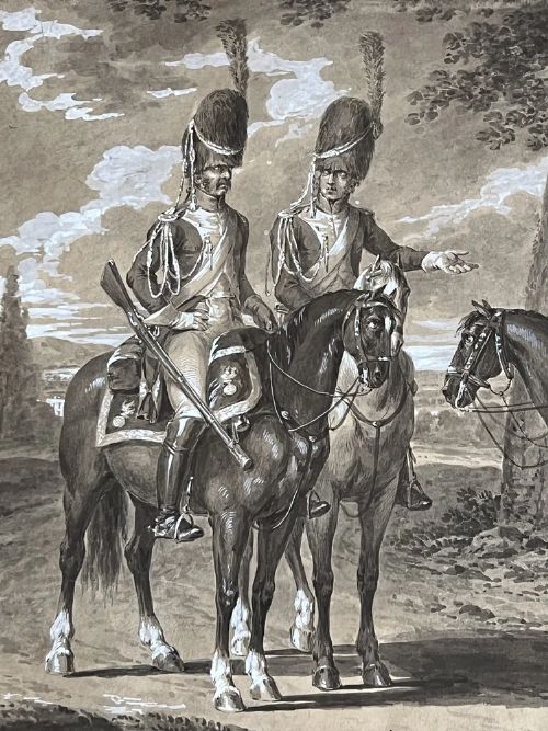 fig 2. VINCENZ GEORG KININGER (1767-1851) - DRAWING OF FOUR FRENCH CAVALRYMEN IN A CLEARING c.1810