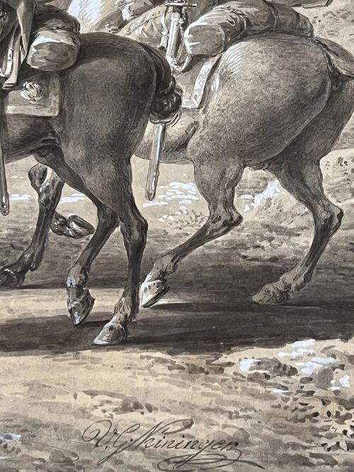 fig 6. VINCENZ GEORG KININGER (1767-1851) - DRAWING OF FOUR FRENCH CAVALRYMEN IN A CLEARING c.1810