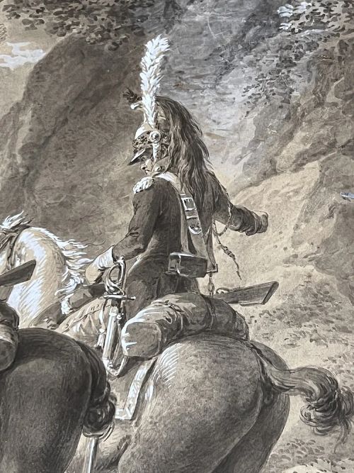 fig 7. VINCENZ GEORG KININGER (1767-1851) - DRAWING OF FOUR FRENCH CAVALRYMEN IN A CLEARING c.1810