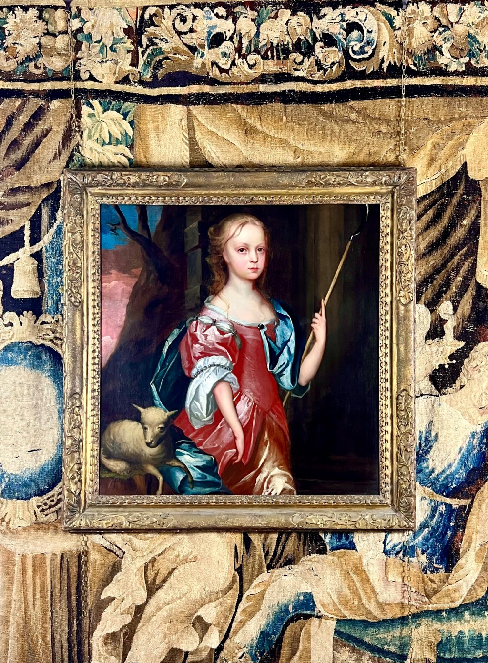 OIL ON CANVAS PORTRAIT OF A YOUNG GIRL AS A SHEPHERDESS c.1670 - CIRCLE OF GERARD SOEST (1600-1681) View II